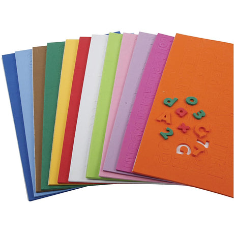 Creativ company lettres chiffres en mousse eva, h : 20 mm, épaisseur 3 mm, différentes couleurs, 24 feuilles div 1 boîte