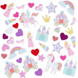 Creativ company Autocollants en mousse coeur, princesse, licorne, autocollants, taille 13-50 mm, harmonie rose violet, 150 pièces 1 boîte