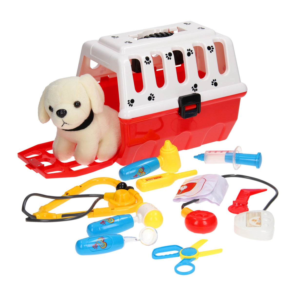 Dog in travel basket vet play set