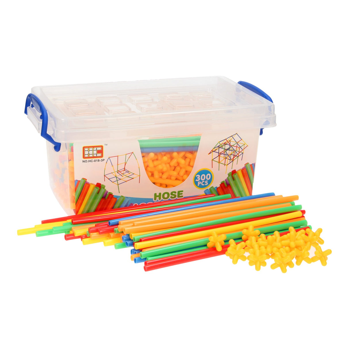 Pailles de construction dans une boîte de rangement, 300 pcs