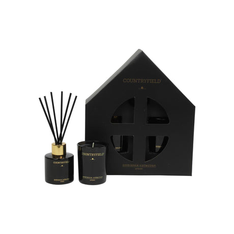 Countryfield urban giftbox geurstokjes 50ml en kaars zwart 19,5x6,5x22cm