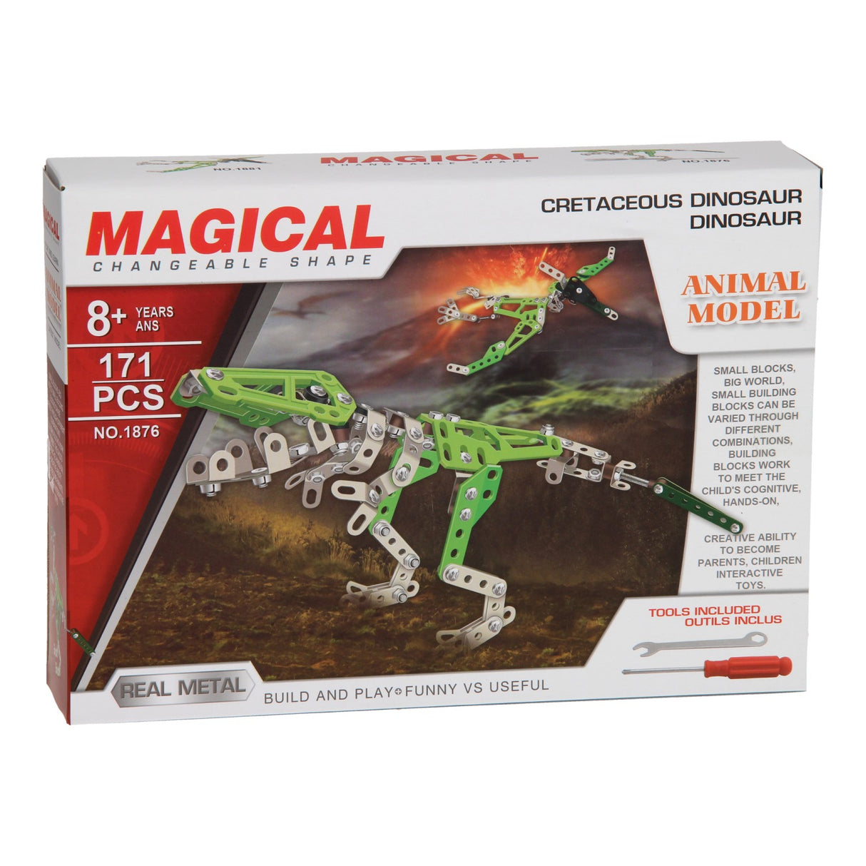 Jeu de construction dinosaure en métal, 171 pièces.