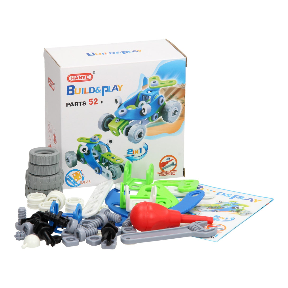 Ensemble de construction et de jeu voitures de course 2en1, 52 pièces.