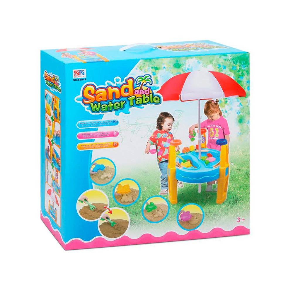 Aire de jeux de sable et d'eau avec parasol