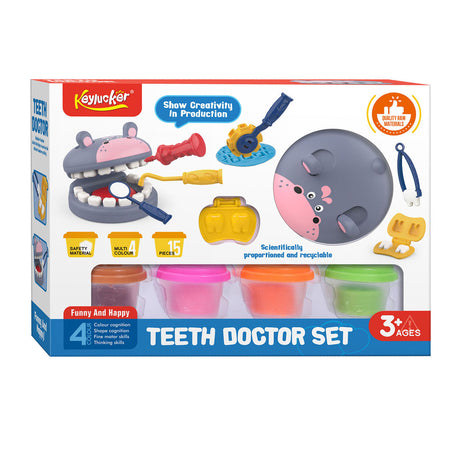 Set d'argile hippopotame au dentiste 4 pots en argile