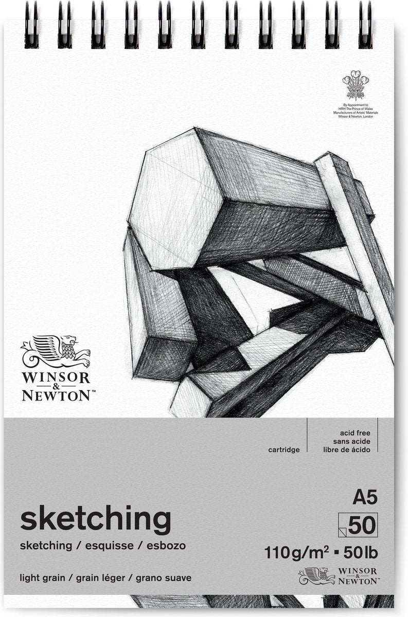Winsor Newton 6672001 Bloc à dessin en spirale A5 – 110 g m², 50 feuilles, papier à dessin pour esquisse et dessin