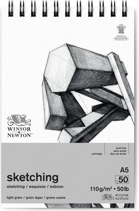 Winsor Newton 6672001 Bloc à dessin en spirale A5 – 110 g m², 50 feuilles, papier à dessin pour esquisse et dessin