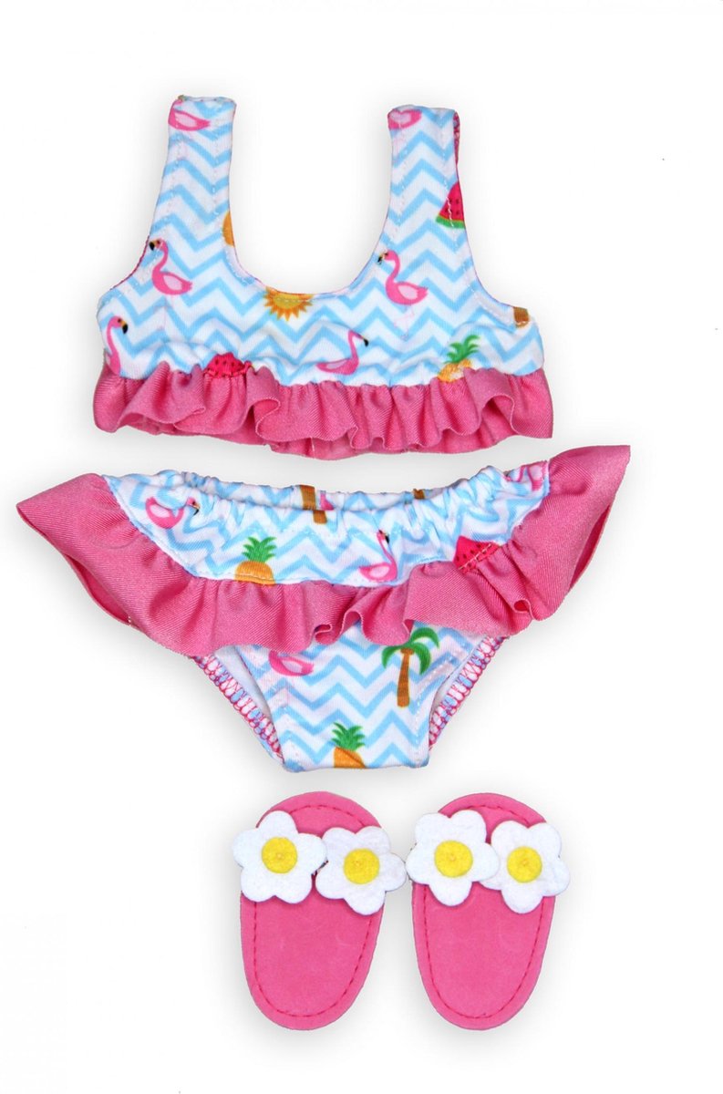 Bikini de poupée Heless avec chaussons flamants roses, 35-45 cm
