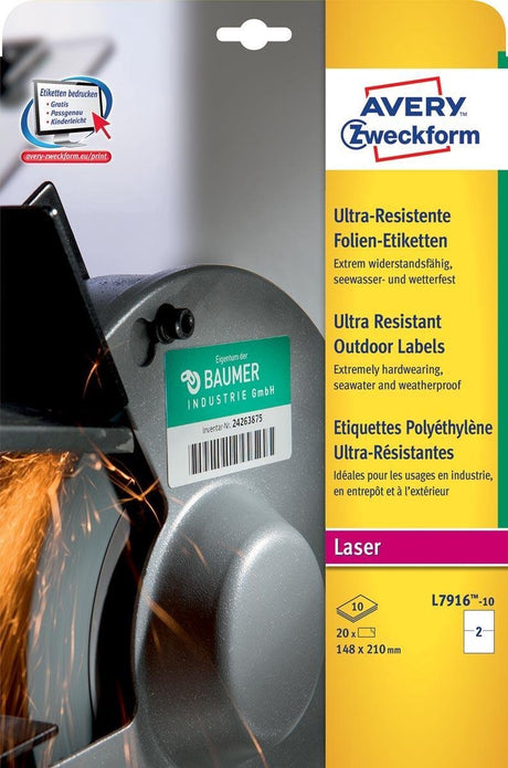 Étiquettes Avery ultra résistantes pour usage extérieur pi 210 x 148 mm (l x h), boîte de 20 étiquettes