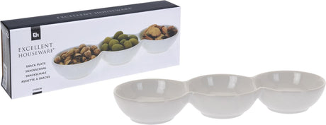 Excellent bol à collation en porcelaine 3 compartiments 24x8x3cm