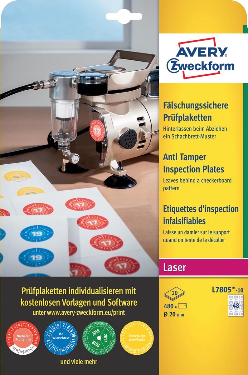 Timbres d'inspection Avery non amovibles ?20mm 480pcs