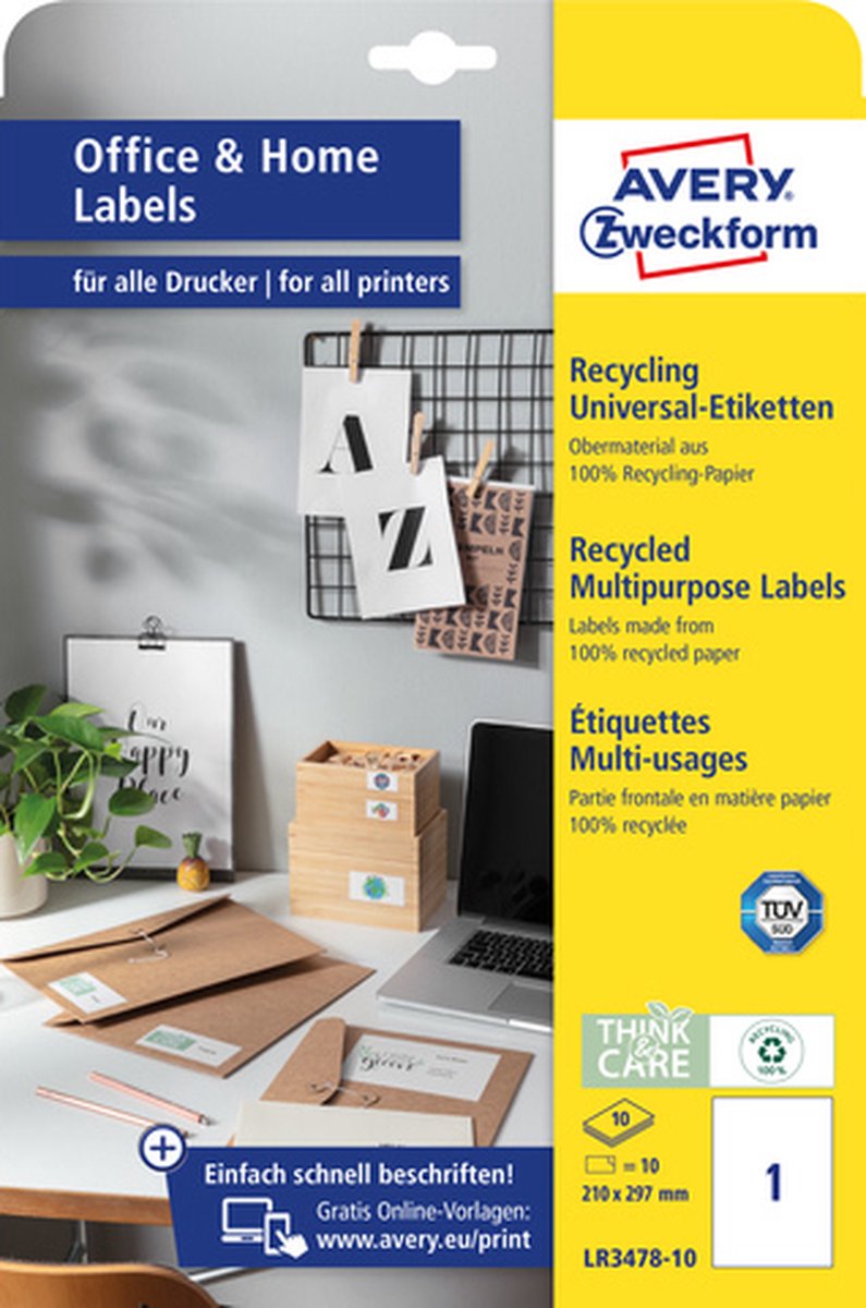 Avery étiquettes zweckform 297 x 210 mm papier recyclé 100 pièces