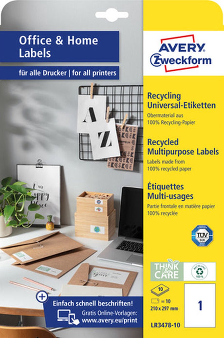Avery étiquettes zweckform 297 x 210 mm papier recyclé 100 pièces