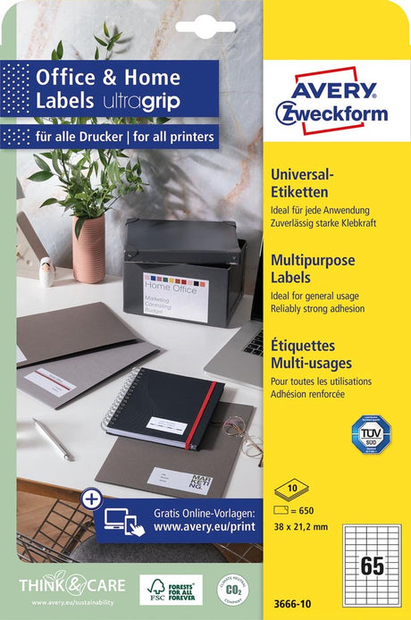 Avery etiketten zweckform 38 x 21,2 mm papier 650 stuks