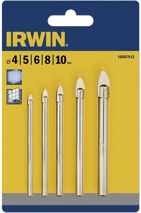 Irwin - jeu de forets pour verre et carrelage - 5 pièces - 4, 5, 6, 8, 10 mm
