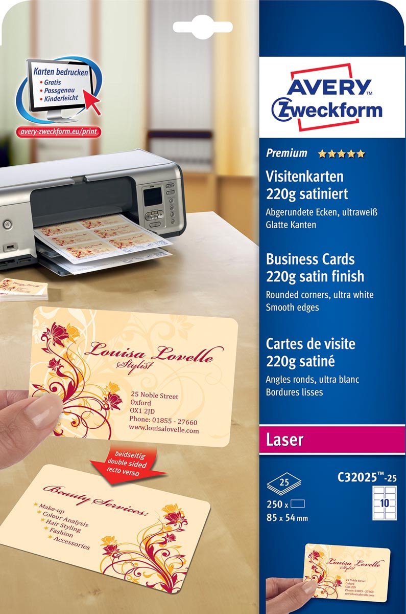 Cartes de visite sans marque sans marque avery c32025, 85x54mm, blanches