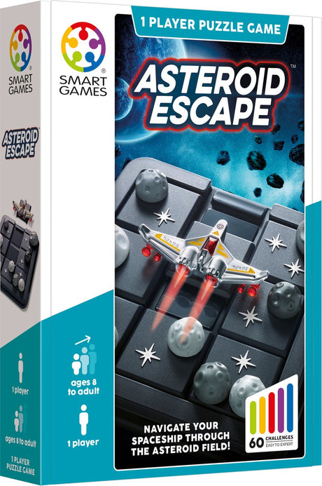 Smartgames Asteroid Escape - Jeu de réflexion compact et coulissant - 60 défis spatiaux éducatifs - Jeu de voyage jeu solo - à partir de 8 ans