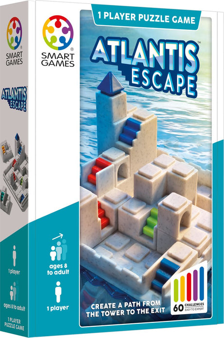 Smartgames Atlantis escape - jeu de réflexion 3D compact - 60 défis mythiques - jeu de voyage jeu solo - à partir de 7 ans