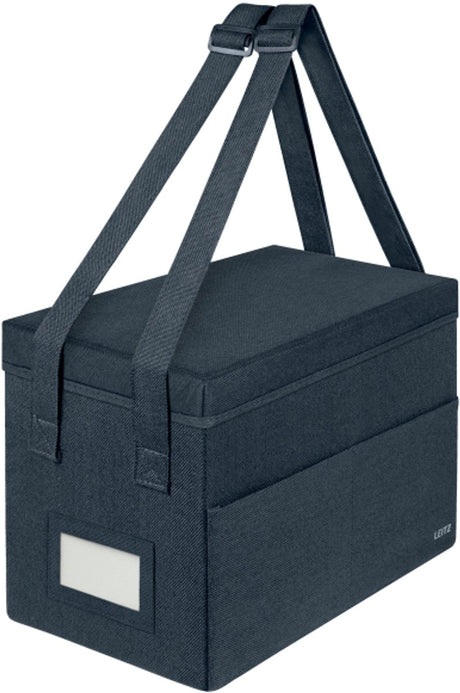 Sac de rangement compact pour hot desking en tissu Leitz avec couvercle - boîte de rangement pliable - 57% recyclé - ordinateur portable jusqu'à 14'' - gris velours