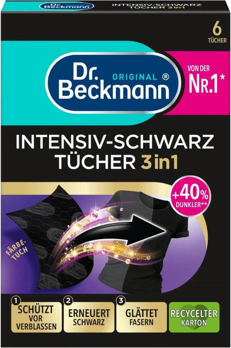 Dr. Beckmann - soin couleur - noir intensif 2 en 1 - lavage foncé - 6 lingettes