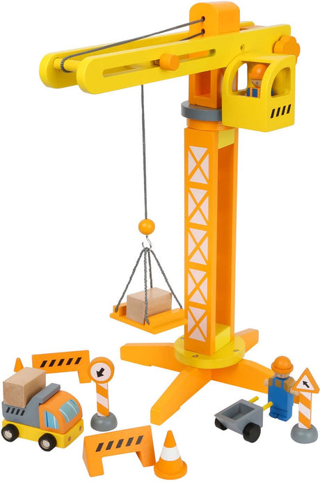 Small foot - chantier de construction de grue en bois avec accessoires, 14 pcs.