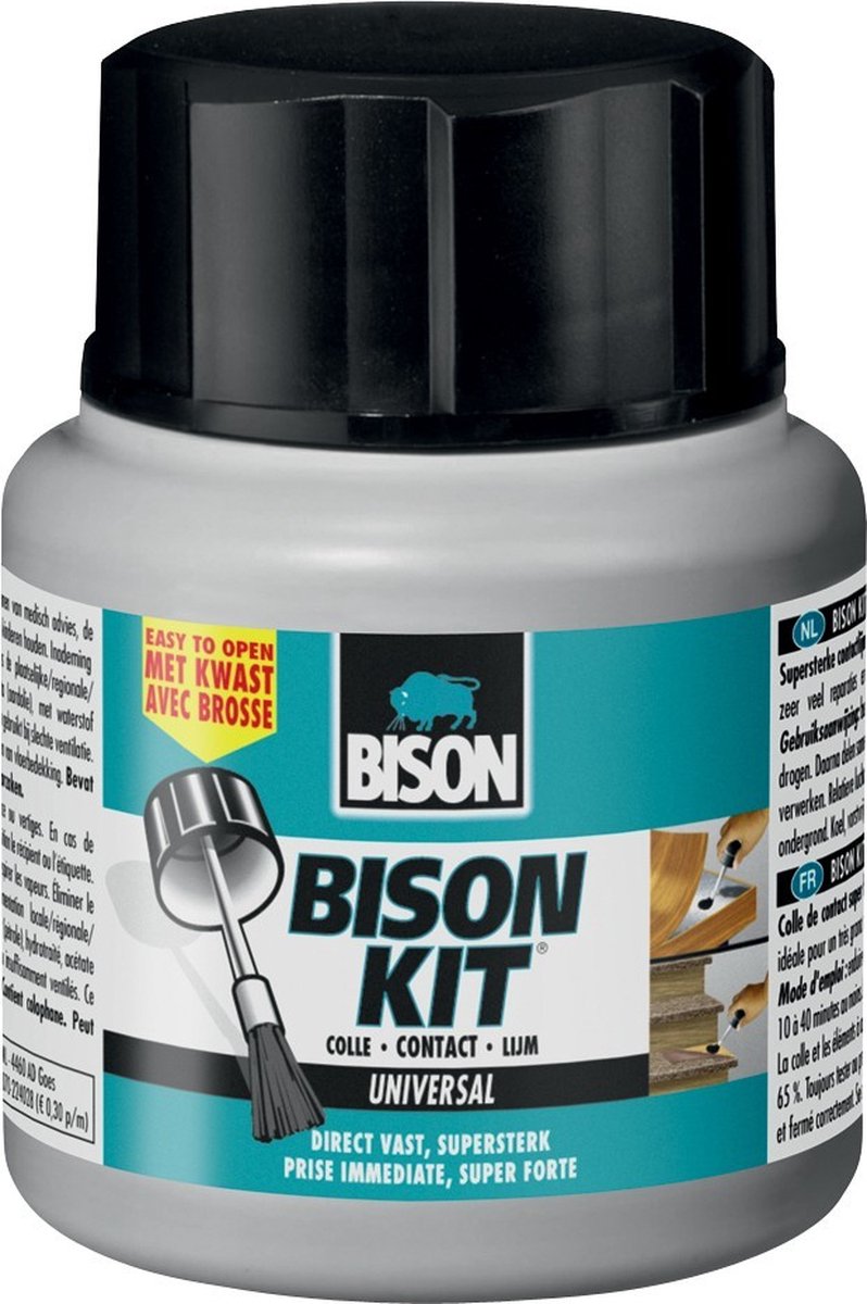 Bison kit® avec pinceau flacon 400 ml, super fort, colle contact, réparations, résistant aux températures de -40°c à +70°c.