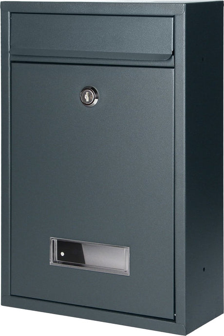 Compteur petite boîte aux lettres Virone avec serrure 32x22x9 (lxlxp en cm) – boîte aux lettres inox avec plaque signalétique – boîtes aux lettres suspendues – anthracite
