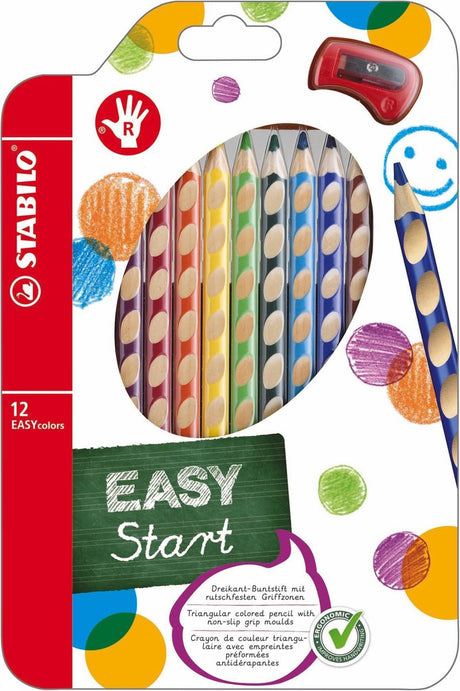 Crayons de couleur Stabilo EasyColors à droite - Horaire - 12 pcs. + taille-crayon
