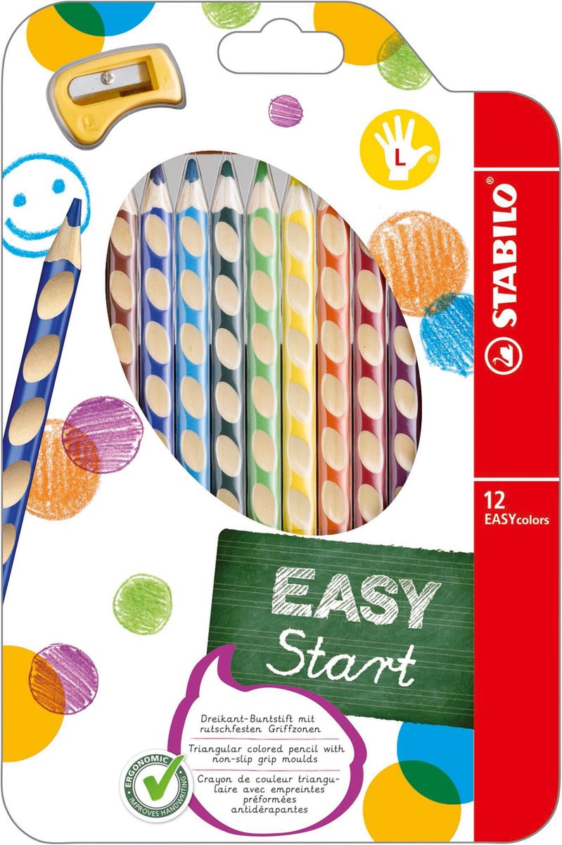 Crayons de couleur Stabilo Easycolors à gauche - Horaire - 12 pcs. + taille-crayon