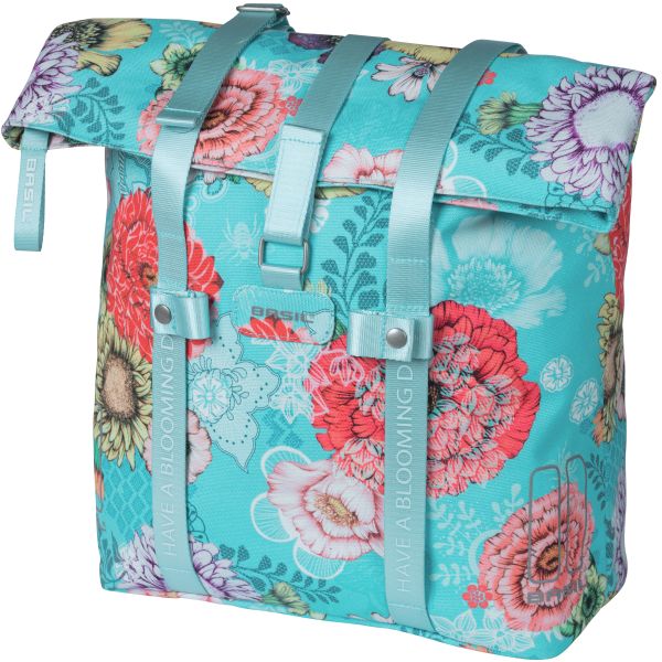 Basil Bloom Field Bicycle Shopper, Capuchon recyclé, étanche, bandoulière réglable, compartiment pour ordinateur portable, 15-20L, bleu ciel