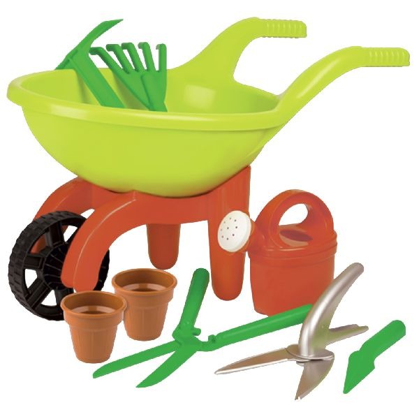 Brouette de base avec des outils de jardin 9 pièces