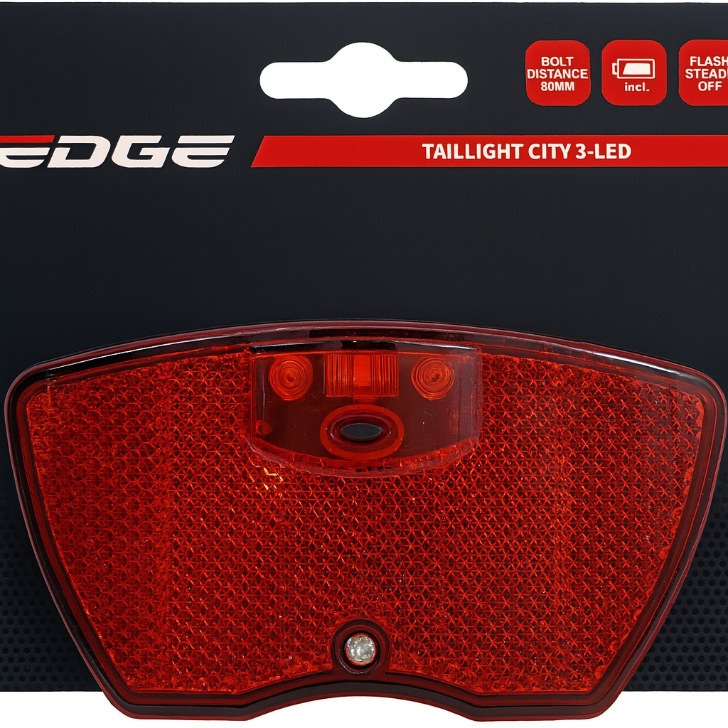 Feu arrière Edge Carrier City - 3 LED -80mm - avec piles (sur carte)