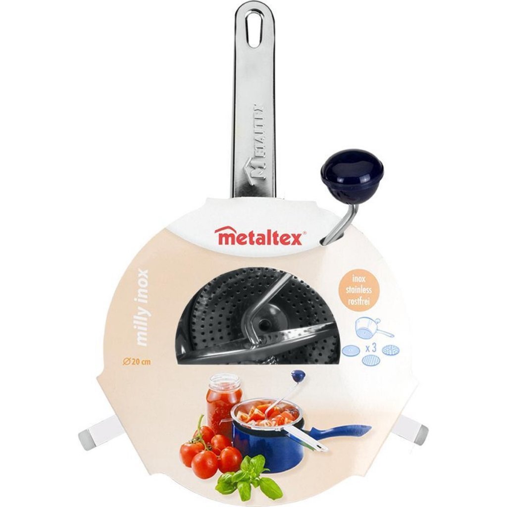 Metaltex moulin à légumes milly tamis inox avec 3 inserts 20cm