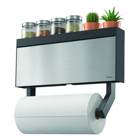 Metaltex ustensiles de cuisine tango porte-rouleau de cuisine avec aide à la coupe 38x6x17 cm acier inoxydable gris