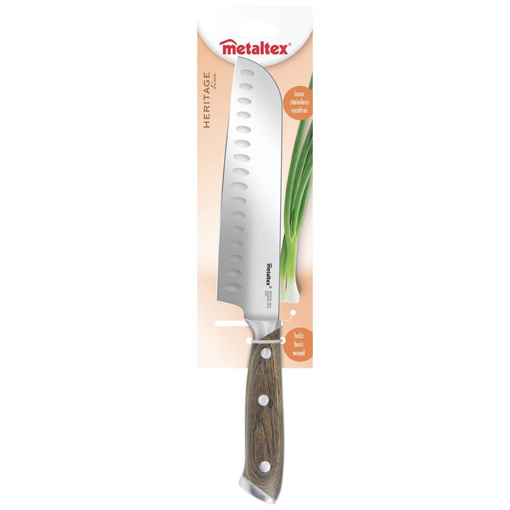 Metaltex Heritage Couteau Santoku 32 cm en bois et acier inoxydable