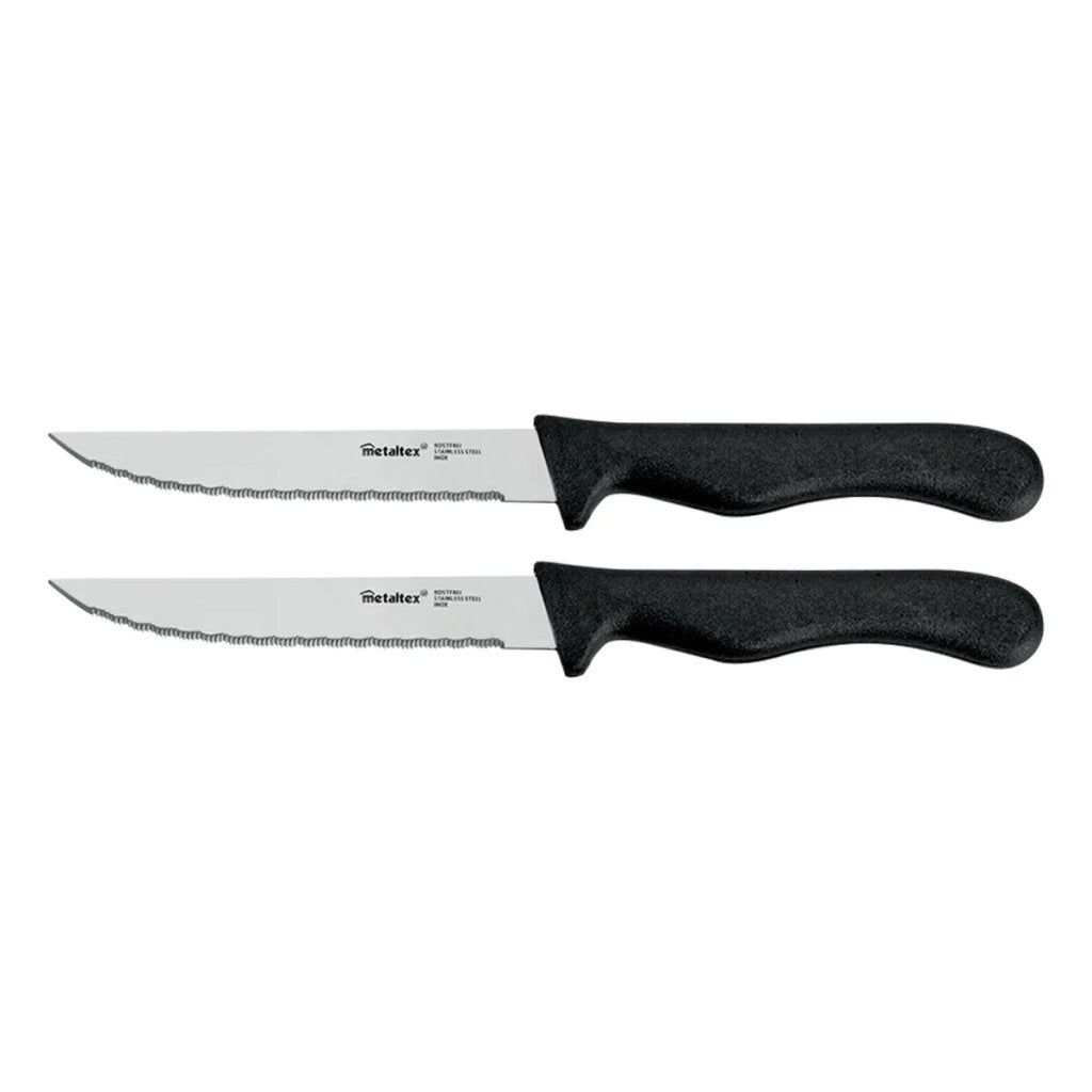 Metaltex couteaux à steak basic line 2 pièces en acier inoxydable noir