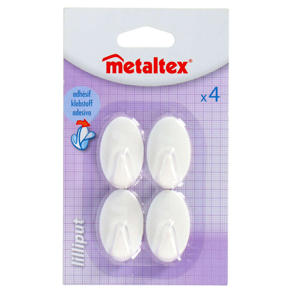 Metaltex Oval adhesive hooks small 4 pieces white