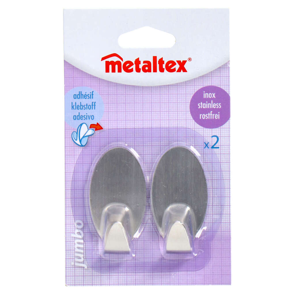 Metaltex Oval Sticky Hooks 2 stykker rustfritt stål