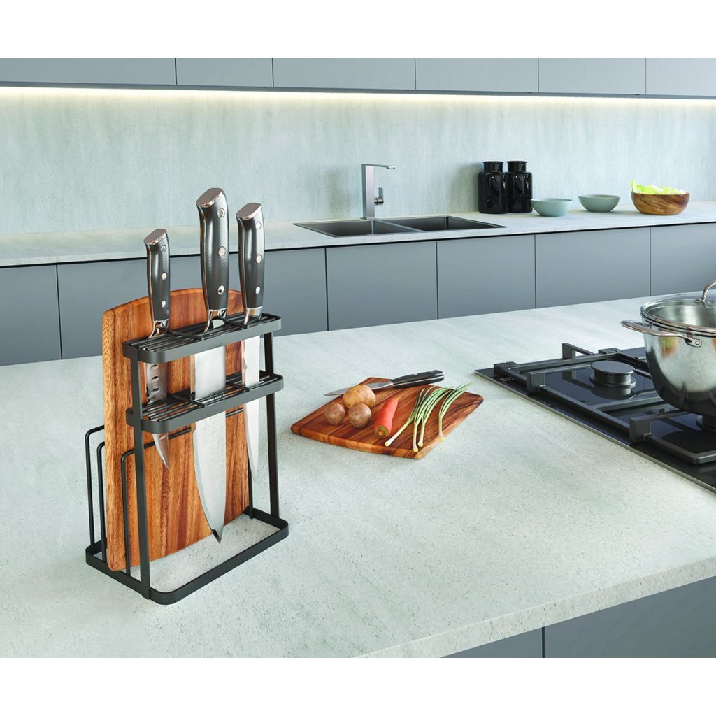 Metaltex tokyo line support pour couteaux et planches à découper 16x12x22 cm noir