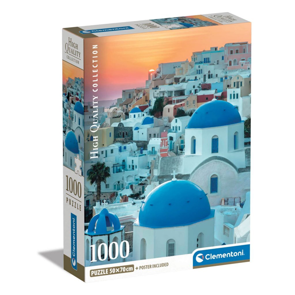 Clementoni Puzzle de colección de alta calidad + Póster Santorini 1000 Piezas