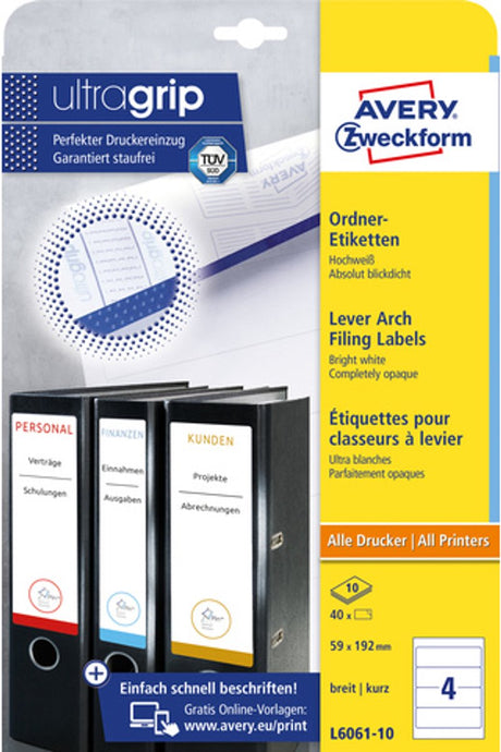 Avery étiquette de dossier Zweckform permanent 192 x 59 mm 40 pièces