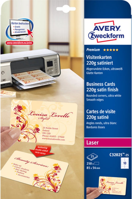 Cartes de visite sans marque sans marque avery c32025, 85x54mm, blanches