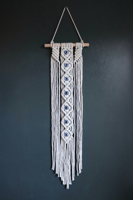 Attrape-rêves de protection Motivagems - avec oeil en macramé bleu blanc rose