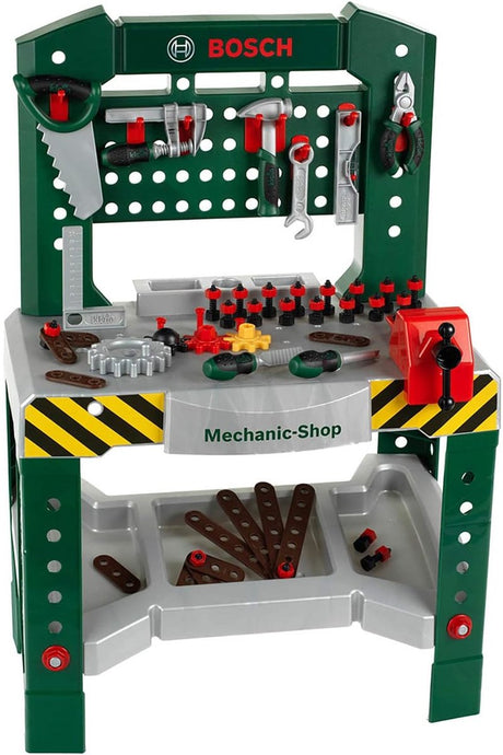 Klein Toys Bosch Mini Établi à Jouets – 77 pièces – avec de nombreux Accessoires – avec Fonctions d'apprentissage – Vert foncé