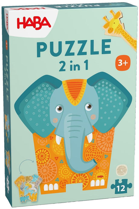 Haba puzzle animaux 2 en 1 - éléphant en carton 12 pièces.