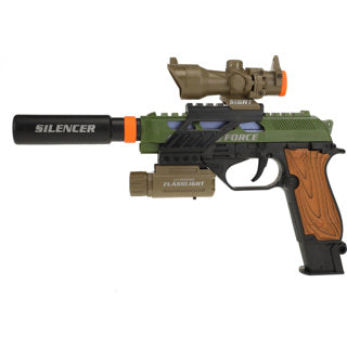 Pistolet militaire Alfafox Toi-toys avec silencieux + lampe de poche + lumière et son