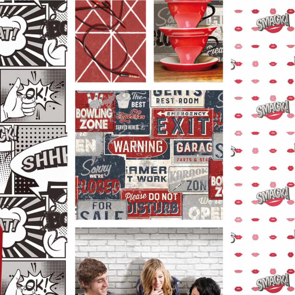 Noordwand Noordwand Wallpaper Urban Friends Coffee Billboards Small Blue and Red