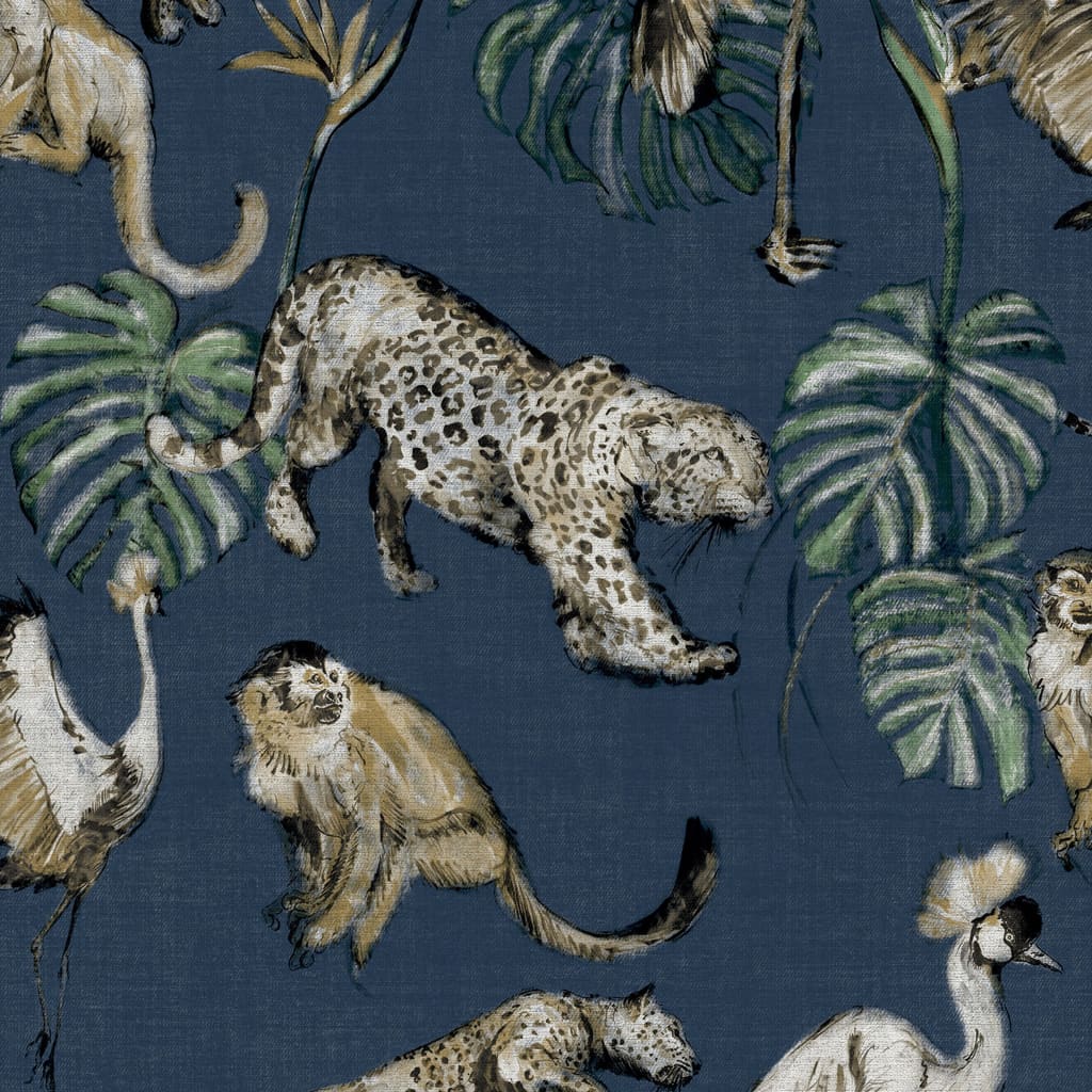 North Wall Wallpaper Zero Exotic Animaux bleu