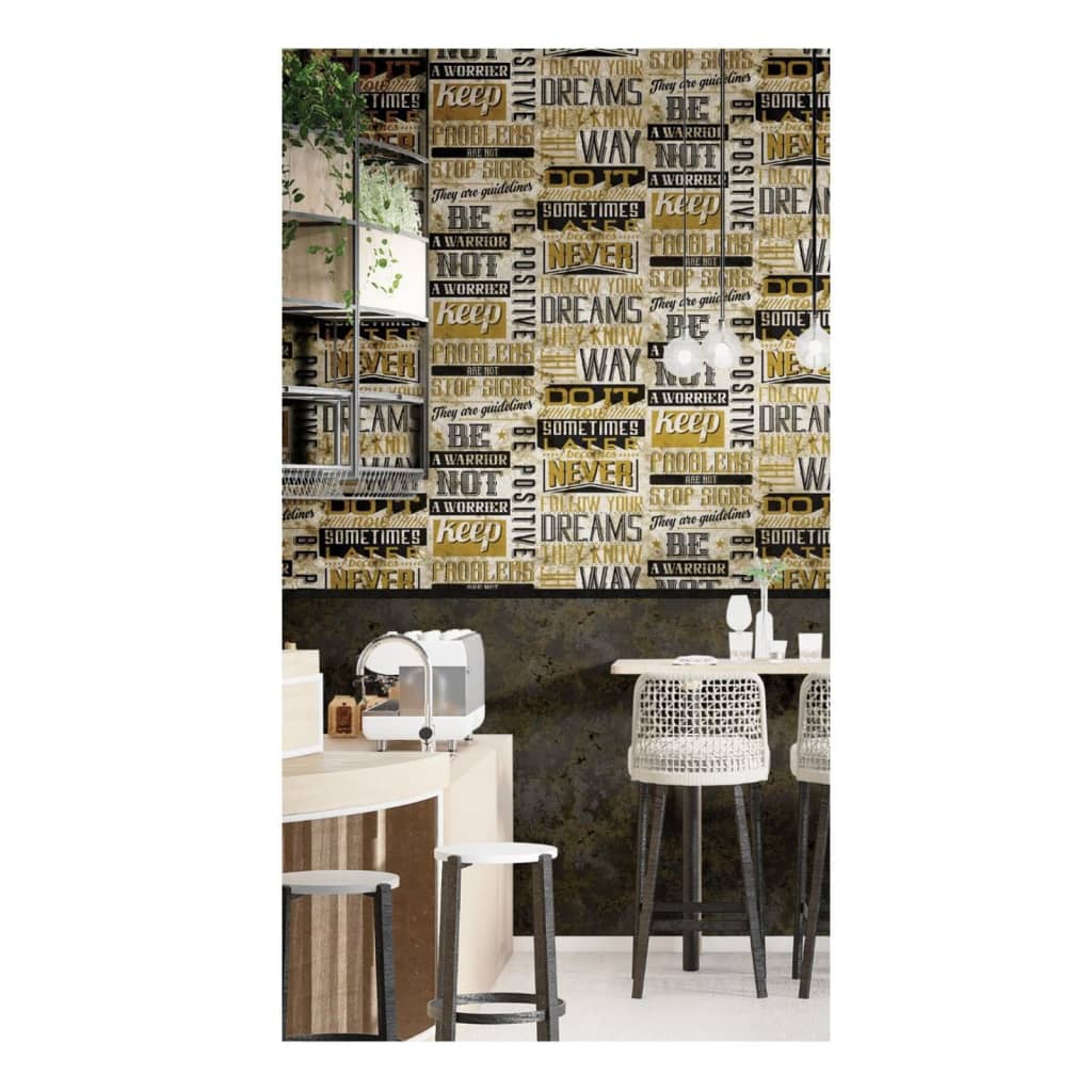 NOORDWAND PAPE WALLAP AMIS MOTS COFFETS ET LETTRES MÉTALLIQUES ET NOIR