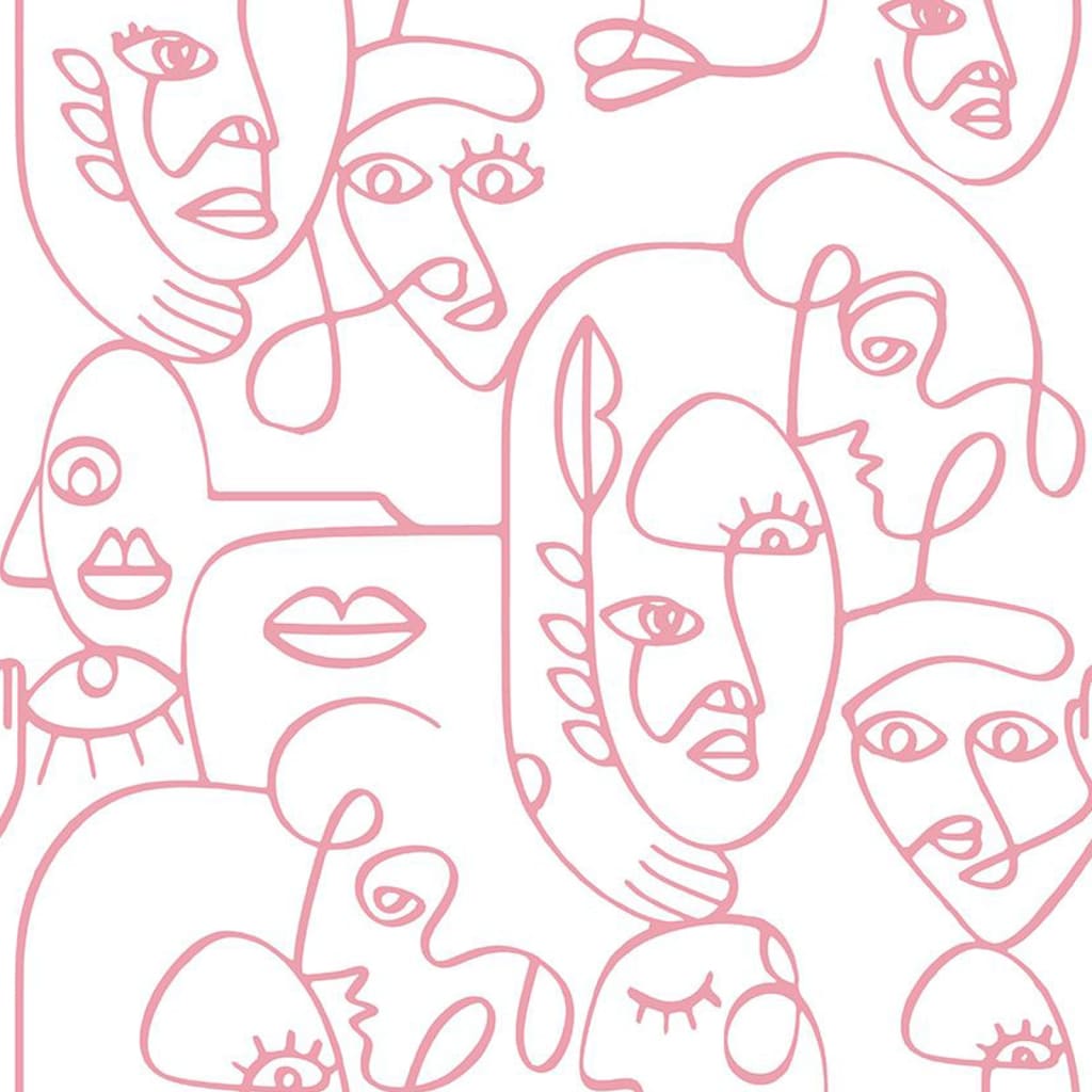 North Wall Wallpaper Friends Café Line Art visages blanc et rose